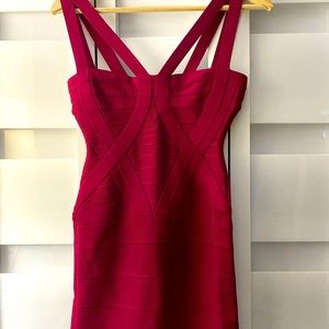 Herve Leger Deep Red Double Strap Dress